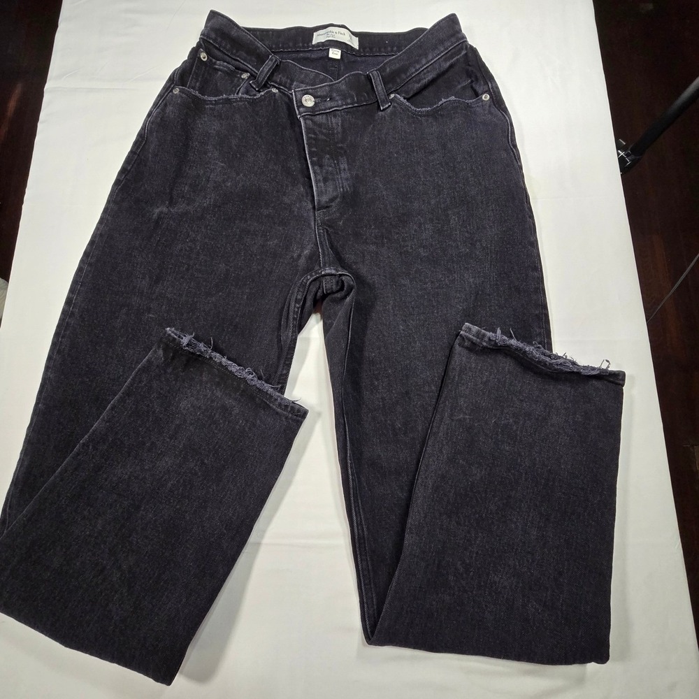 Abercrombie & Fitch Curve Love The Dad High Rise Jeans Crossover Black 28 6R
